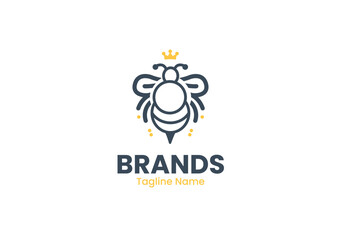 Honey Bee Hand Drawn Textured Vector Illustration. Linear Style Design Vintage Luxury Company - QueenHive Logo