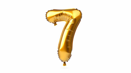 Naklejka premium Golden number seven foil balloon, party decoration, white background, celebration