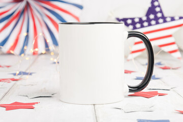 4th of July Independence Day Themed 11oz Black Handle Mug Mock Up