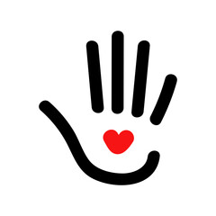 Hand palm with heart linear icon.