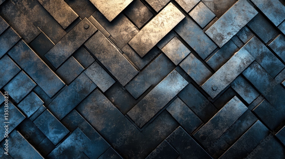 Poster abstract textured background featuring interlocking metal plates in a zigzag pattern, creating depth