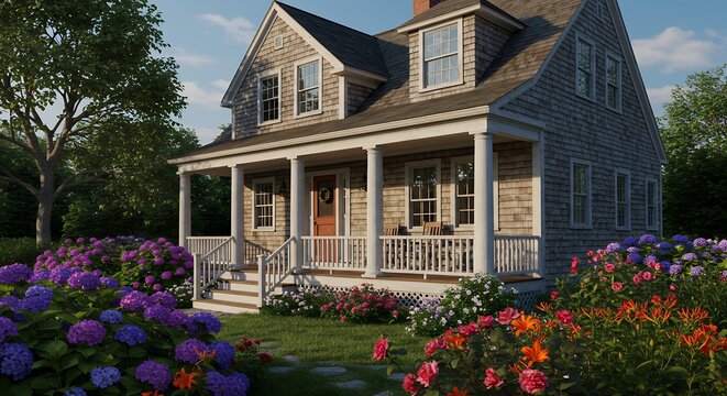 Cape Cod Style Home with Flower Garden and Covered Porch