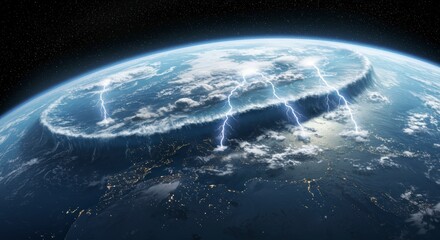 Earth From Space with Lightning Storms Illustration Perfect for Science Projects