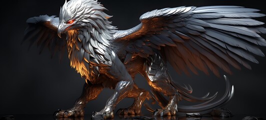 A fierce fenrir phoenix with an armoured shield Diamond fire, ai generative