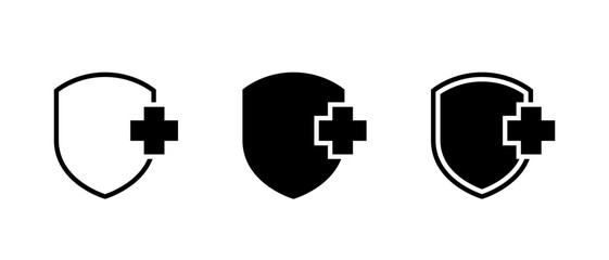 Medical shield, healthy badge icon set. Protect, health protection sign symbol