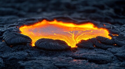 Molten lava pool in volcanic landscape