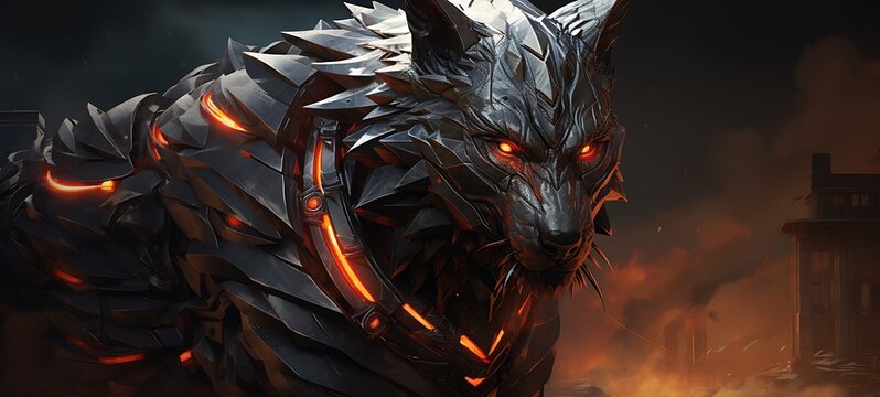 A fierce fenrir with an armoured shield Diamond, ai generative