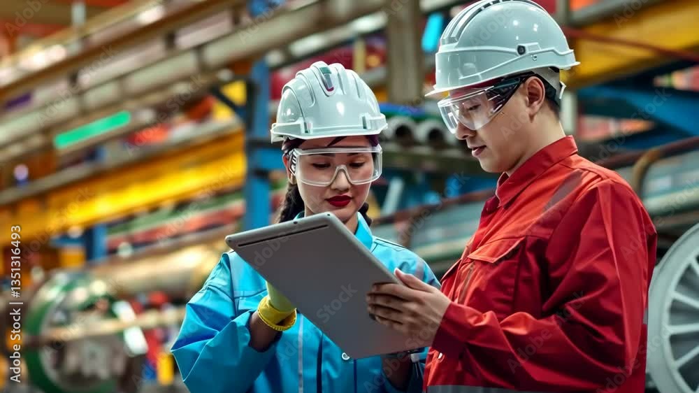Aufkleber two engineers engage in a detailed discussion about digital documents, showcasing their collaboratio
