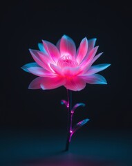Glowing Neon Flower Illuminated In Dark Room.