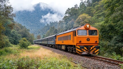 Obraz premium Mountain train through lush forest