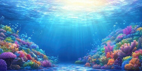 Naklejka premium Colorful underwater scene showcasing vibrant coral reefs and sunlight beams