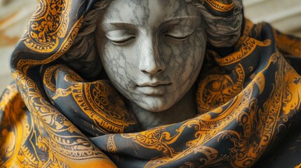 Obraz premium Serene Stone Sculpture in Ornate Fabric