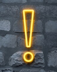 Glowing exclamation mark on stone wall background.