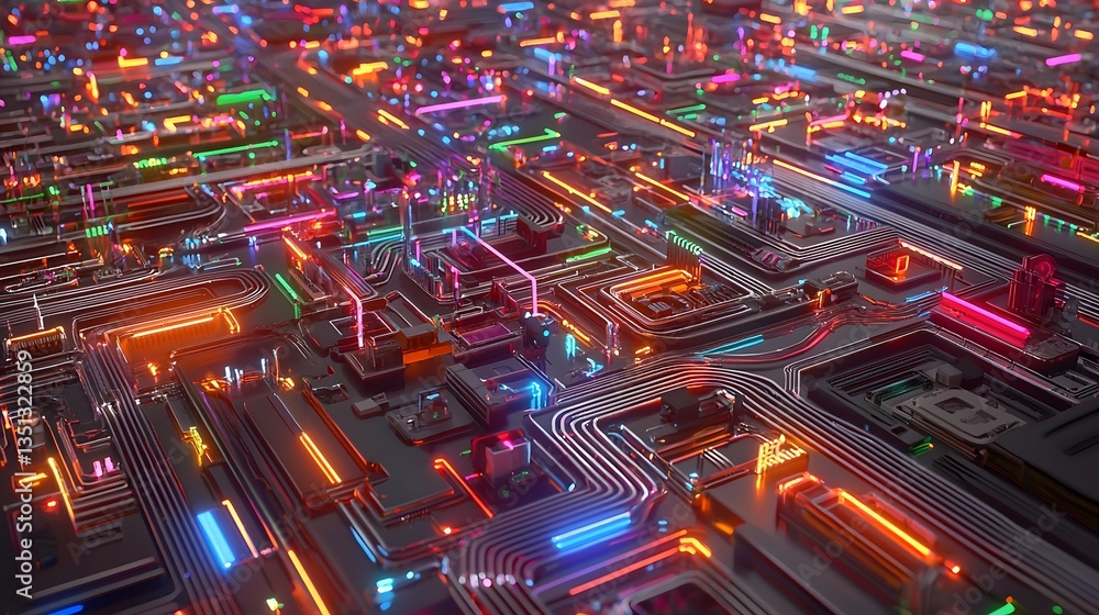Poster futuristic 3d digital of a smart energy grid control panel with glowing holographic displays efficie