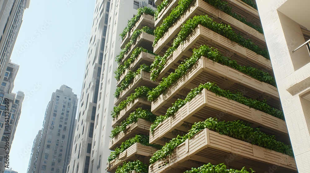 Poster futuristic ai powered atmospheric towers utilizing bioengineered moss and fungi for hyper efficient 