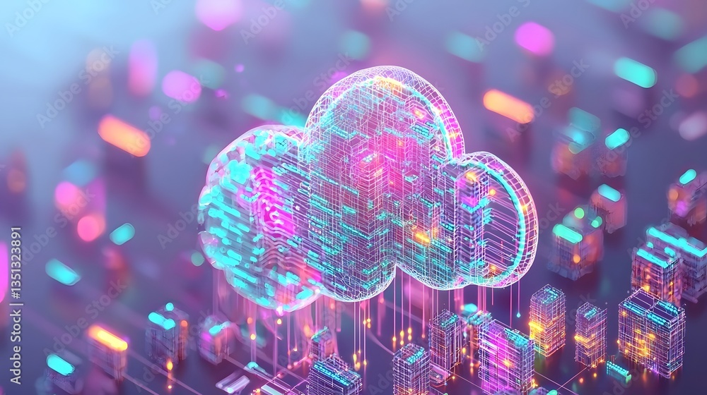 Poster futuristic cloud based ai driven e commerce automation with seamless holographic storefronts robotic