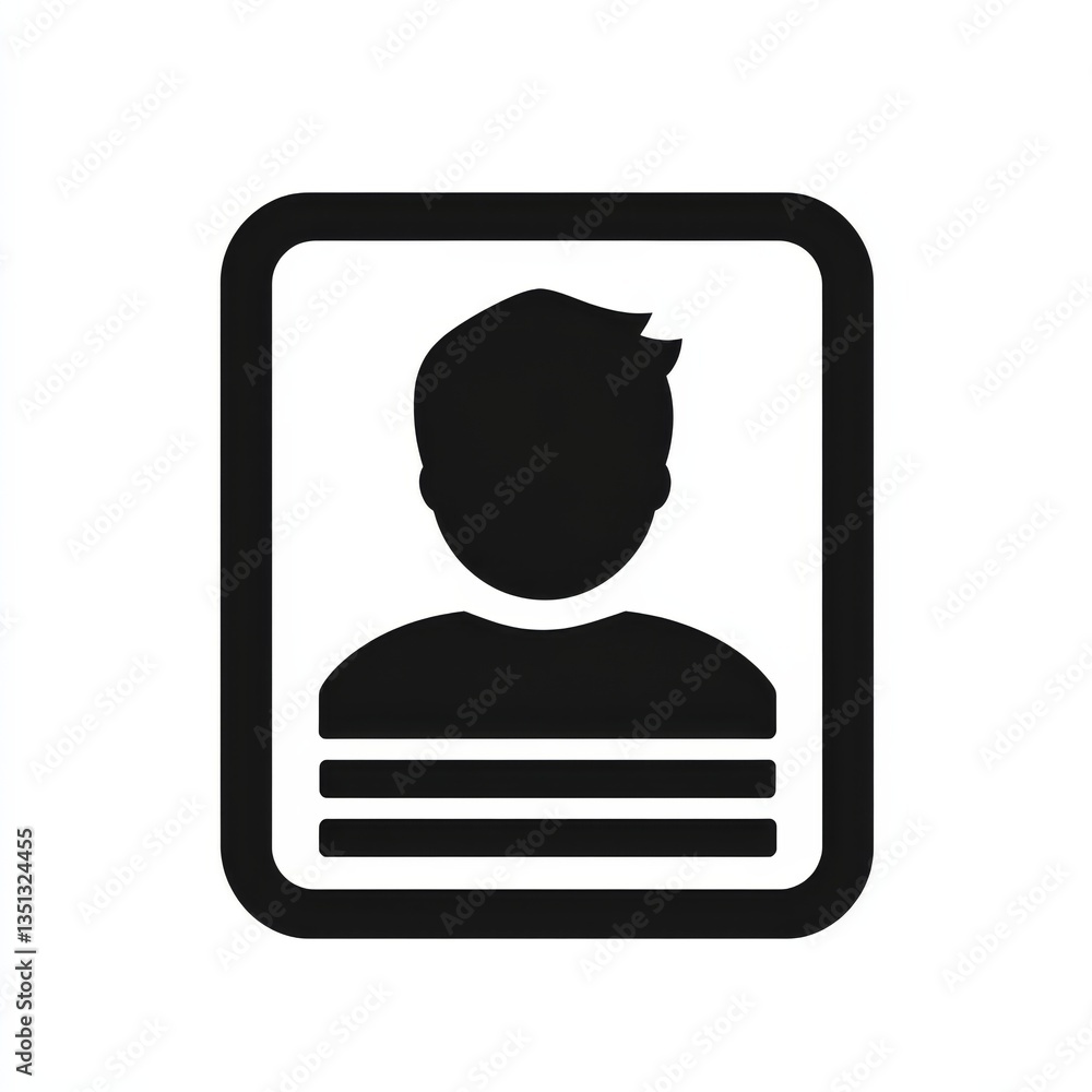 Poster black and white user icon with striped shirt in a rounded rectangle frame for profile representation