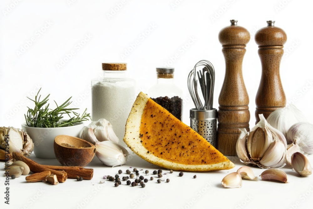 Poster A selection of different spices and herbs arranged on a table