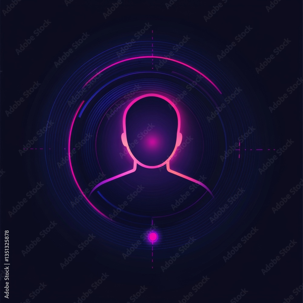 Aufkleber neon human profile interface: digital target scan in pink and blue cyber technology.