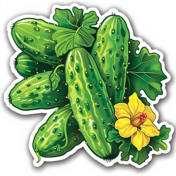 green cucumbers with yellow flower clip art preview