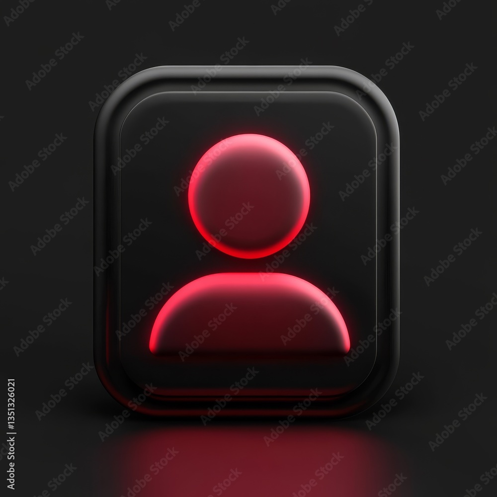 Fototapete red neon user icon on black square button in dark setting: a modern and abstract avatar representati