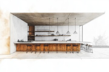Sketchy open bar area with modern design elements