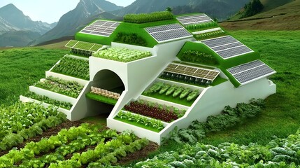 Sustainable eco friendly residential community with advanced green roof designs and solar powered infrastructure showcasing a zero carbon approach to modern urban development and future ready living