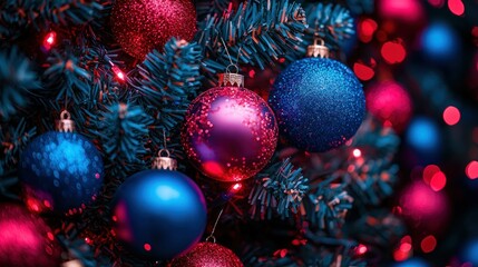 Fototapeta premium Colorful Christmas Ornaments on a Festive Tree