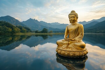 A breathtaking vision of Buddha with thousands of glowing lotus petals surrounding him, symbolizing boundless wisdom