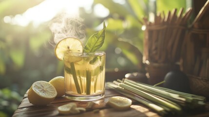 Tropical Lemongrass Tea, Sunlit Garden, Relaxation