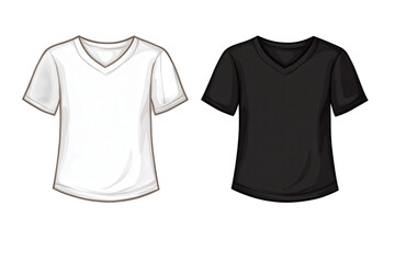 White and black V-neck t-shirts isolated on white or transparent