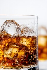 A refreshing glass of soda filled with ice cubes