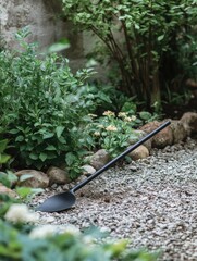 Obraz premium A shovel lying on top of a pile of gravel, ready for use