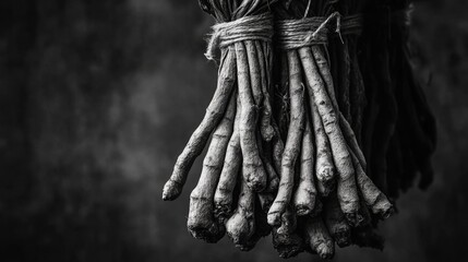 A bundle of asparagus tied to a string