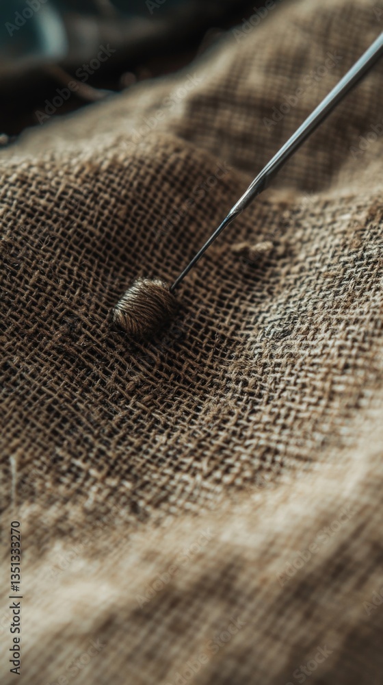 Poster a close-up shot of a needle lying on a piece of cloth, ideal for use in textile-related projects or 