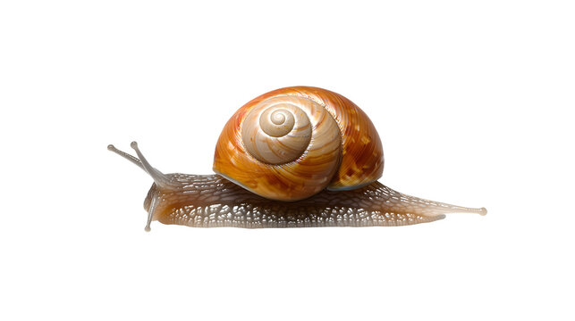 A close-up of a snail crawling slowly on a leaf, showcasing its delicate shell and glistening slime trail.
 - Powered by Adobe