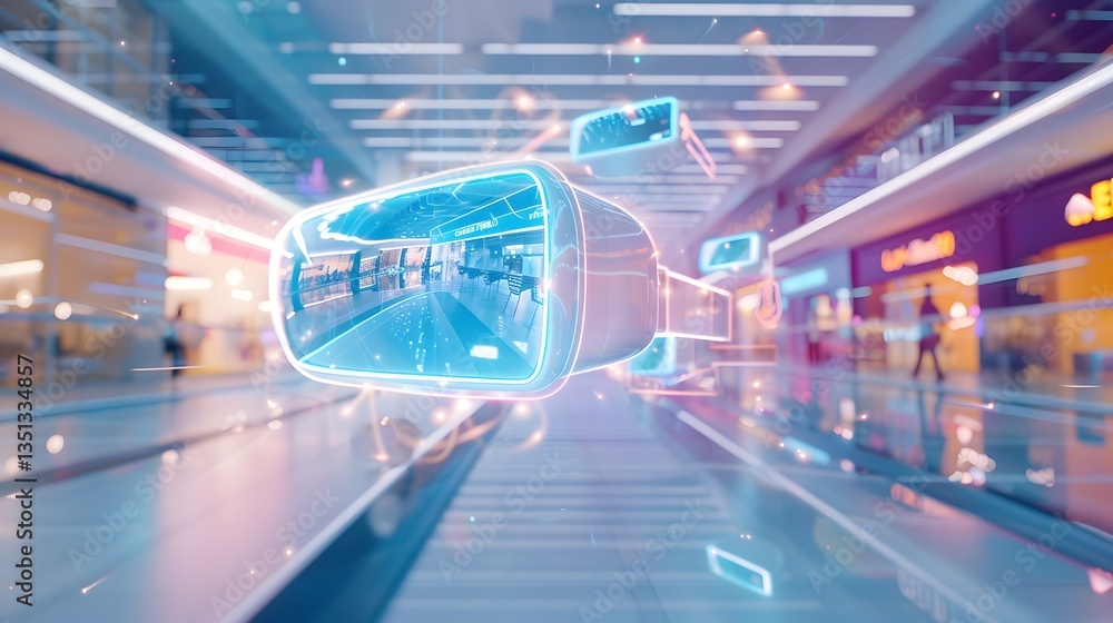 Poster futuristic ai driven smart shopping experience with customers using augmented reality glasses to vis