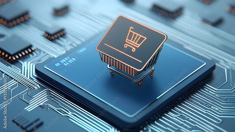 Poster futuristic ai powered e commerce automation 3d cloud driven interactive digital marketplace with rea