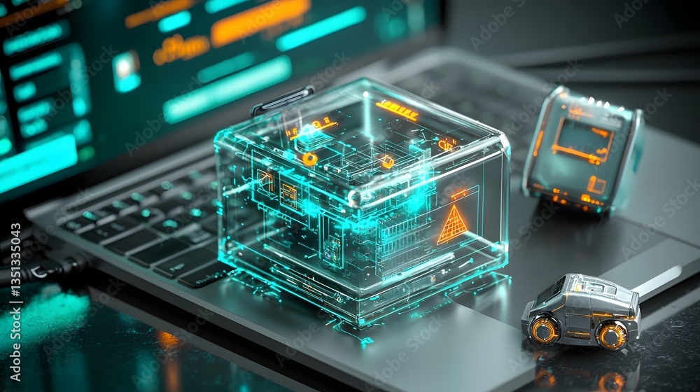 Aufkleber futuristic ai powered e commerce automation with floating holographic storefronts and robotic fulfil