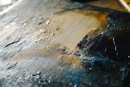 A close-up view of a wooden surface with water droplets or splashes