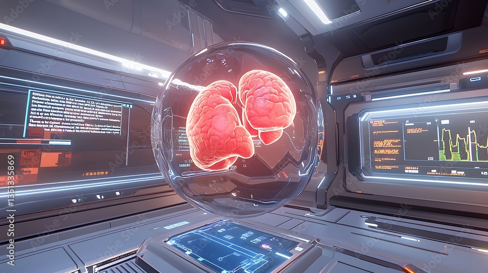 Poster futuristic cybernetic respiratory system holographic analysis with ai powered oxygen intake and exch