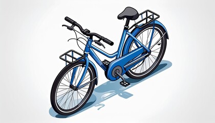 an isometric illustration of a blue city bicycle with a step through frame and a rear luggage rack designed for practical urban commuting blue city bicycle isolated on white background
