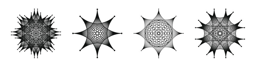 Geometric Neural Network Symbol – Abstract Artificial Intelligence Concept, Geometric String Art vector illustration.