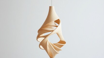 Wooden spiral pendant lamp, minimalist studio
