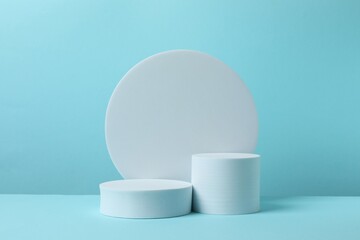 White podiums on a blue background