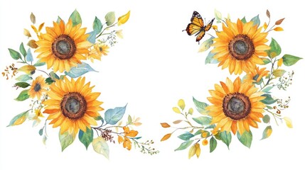 Butterfly's Garden Oasis Sunflower Symmetry in Bloom isolated on white background