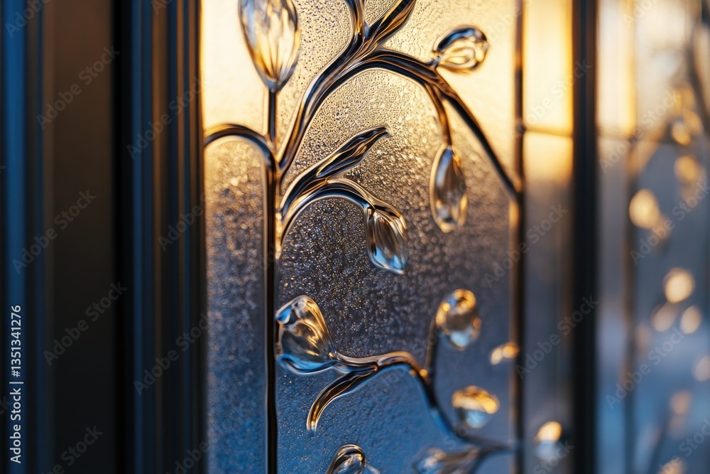 Poster A detailed view of a frosty glass door, ideal for using as a background or adding to other design elements