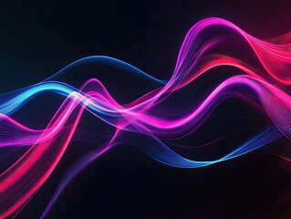 Abstract neon waves on dark background
