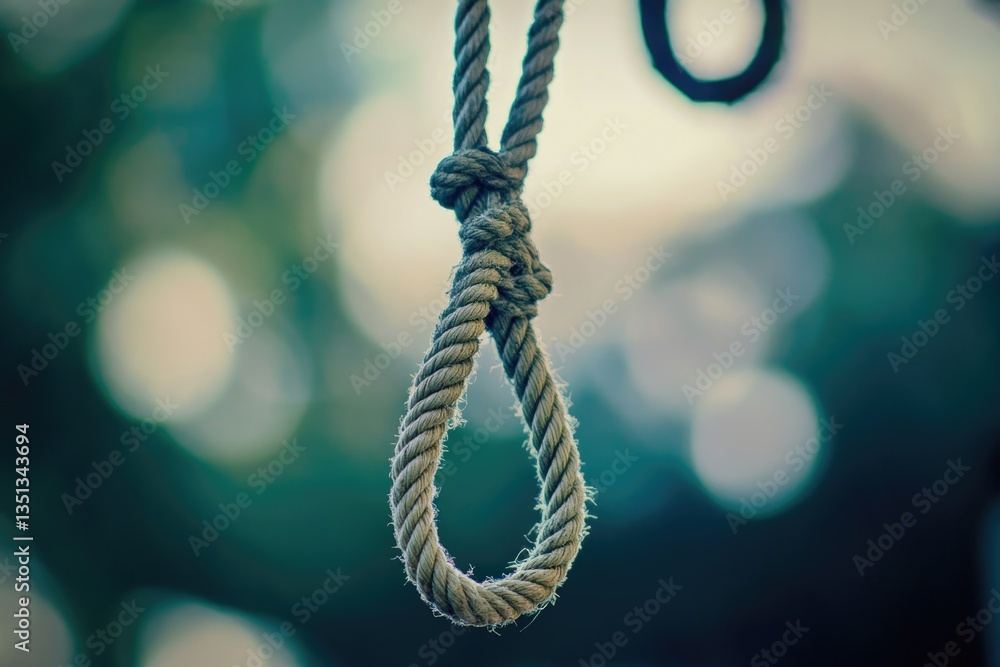 Poster A close-up view of a rope suspended from a tree branch