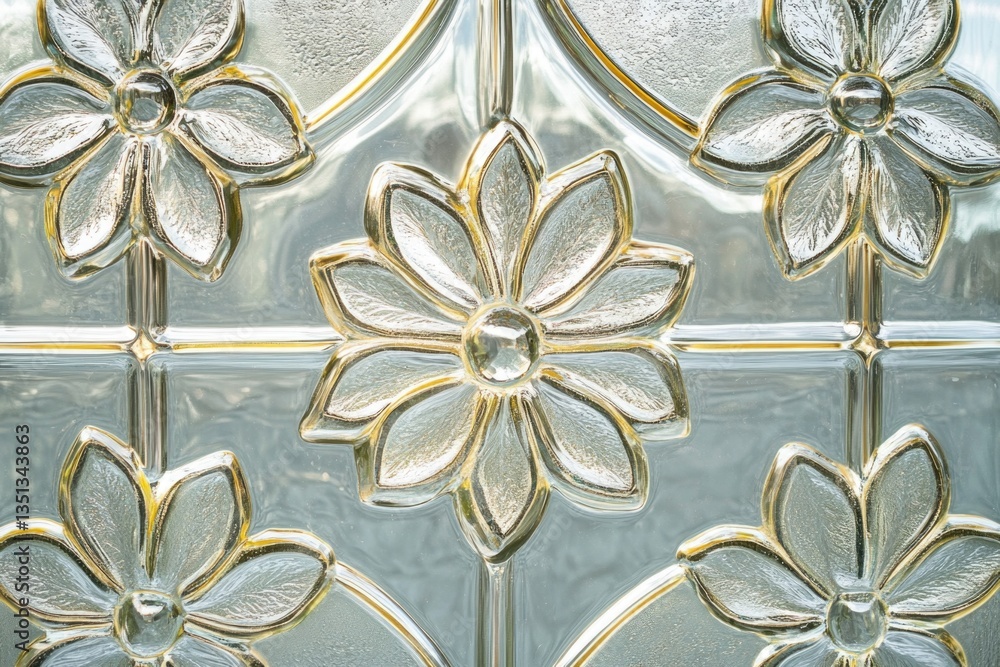 Poster a detailed view of a decorative glass door with intricate designs and patterns